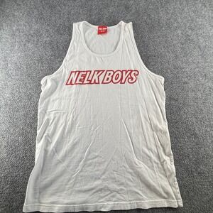 Full Send Nelk Boys Tank Top Mens Medium White Red Graphic Sleeveless Shirt